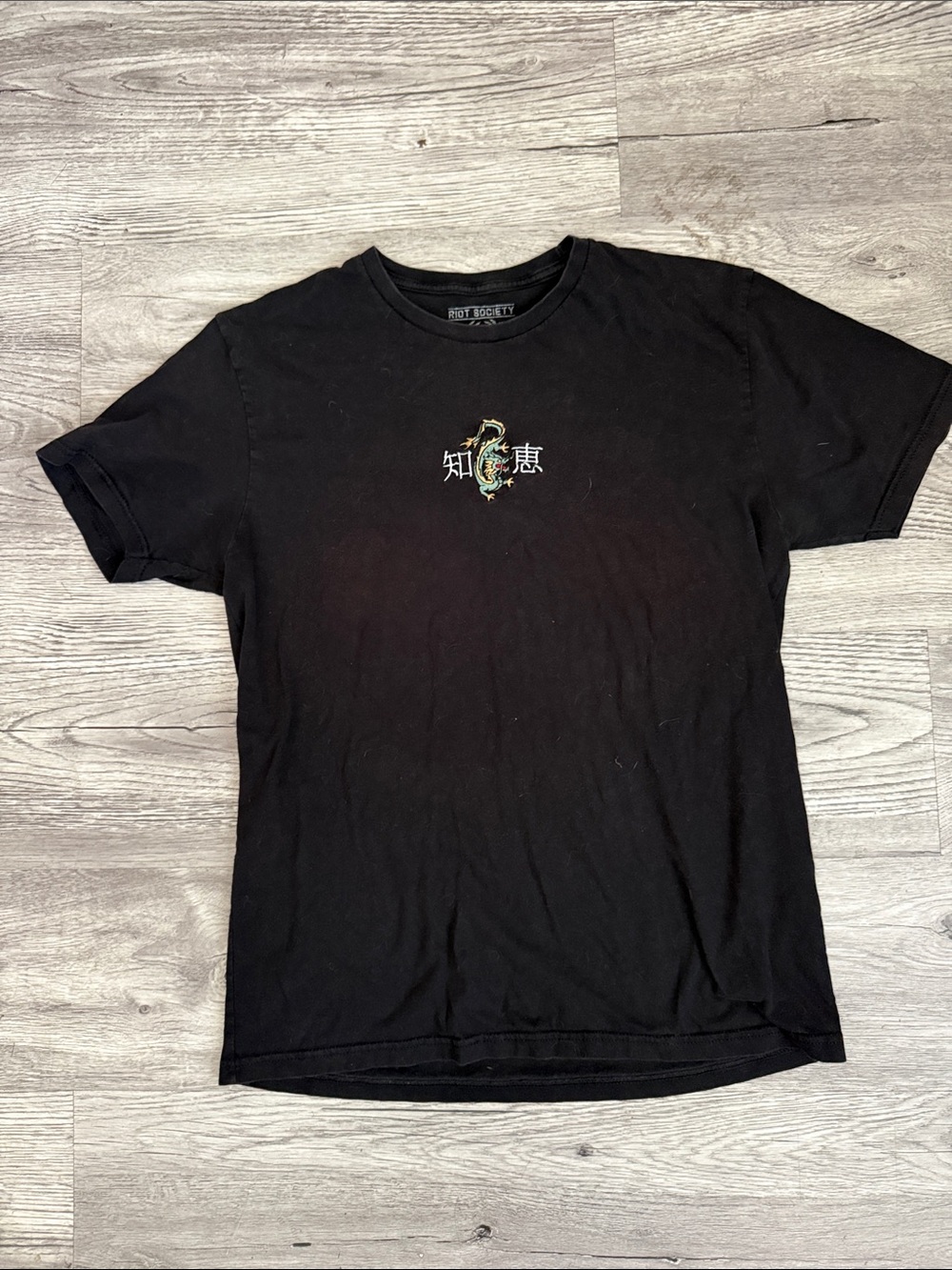 riot society Black Graphic Cotton T-Shirt - Dragon Logo